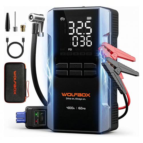 Arrancador Compresor WolfBox 4000A 160PSI 24000mAh Inflador  Display LED - 0