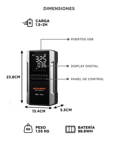 Arrancador Compresor WolfBox 4000A 160PSI 24000mAh Inflador  Display LED - 5