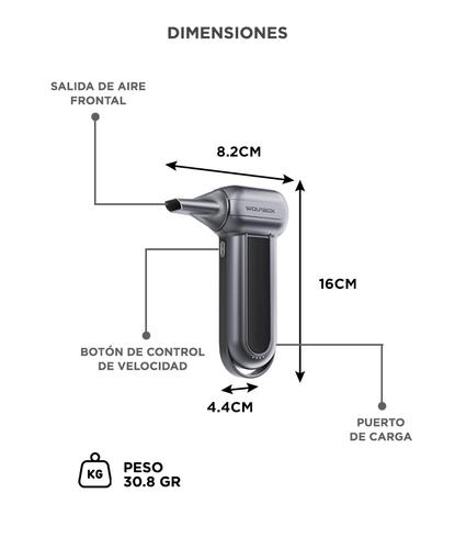 Soplador De Aire WolfBox MF100 150000RPM Recargable Inalambrico 3 Velocidades Boquillas Intercambiables - 5