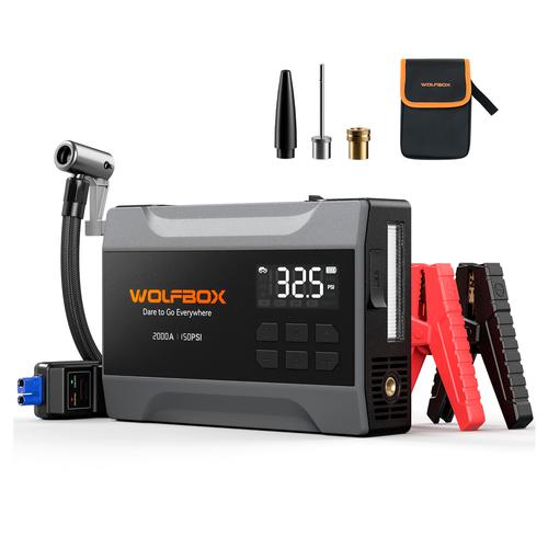 Compresor Arrancador De Batería Wolfbox MegaVolt 10Air 2000 A 150 PSI Luz De Emergencia LED - 0