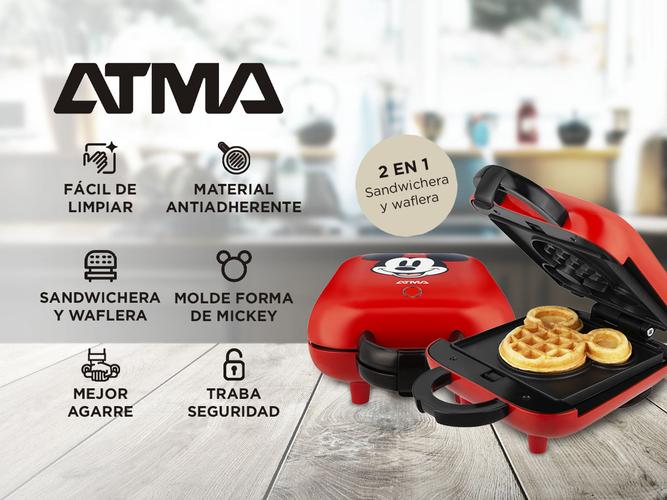 Waflera Sandwichera Atma Eléctrica 2 en 1 Roja Disney - 1