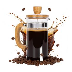 Cafetera Prensa Francesa 350ml Vidrio Con Mango de Bambú Natural