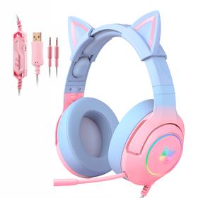 Auriculares Gamer Onikuma K9 Rosa Con Orejas De Gato RGB Microfono Flexible Con Reduccion De Ruido Jack 3.5 mm